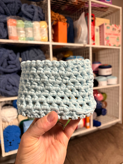Crocheted Small Basket with Wooden Base